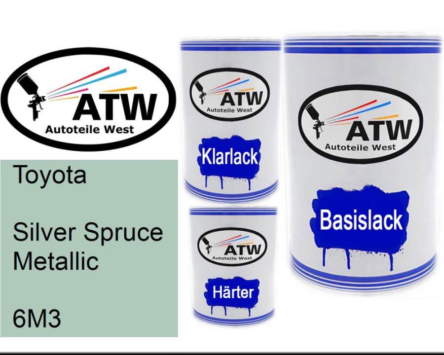 Toyota, Silver Spruce Metallic, 6M3: 500ml Lackdose + 500ml Klarlack + 250ml Härter - Set, von ATW Autoteile West.